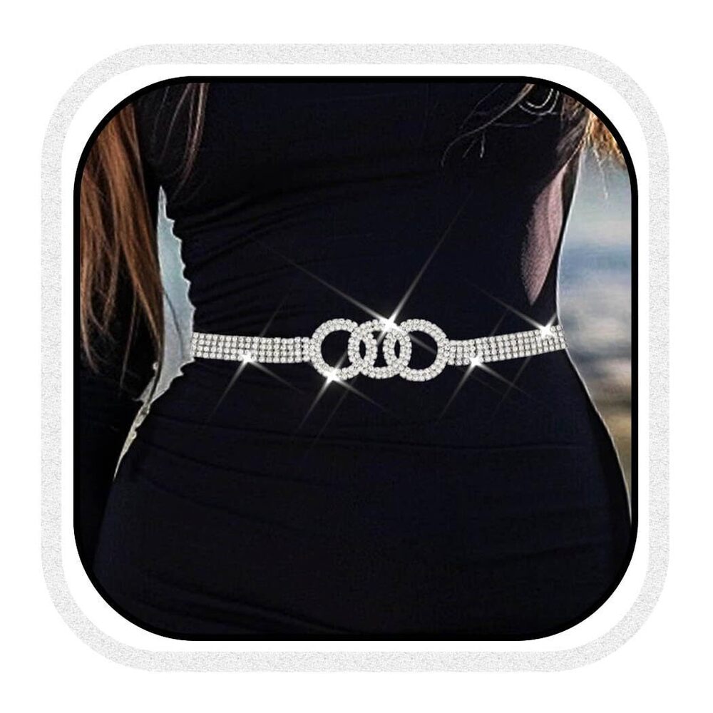 Crystal Double-Ring Waist Chain Belt - Silver